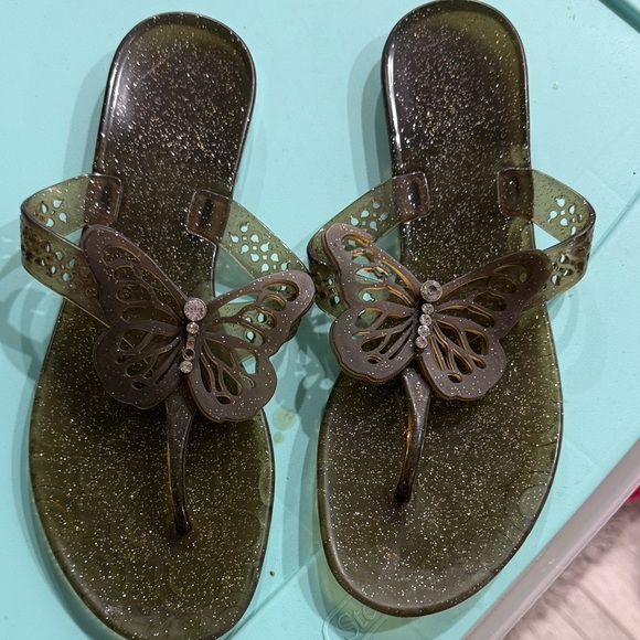 Coach Shoes - Coach Olive Green Glitter Butterfly Jelly Sandals